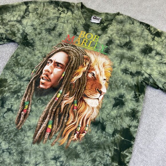 Bob Marley T Shirt XL Green The Roxx Double Sided Tie Dye Lion - Picture 5 of 11
